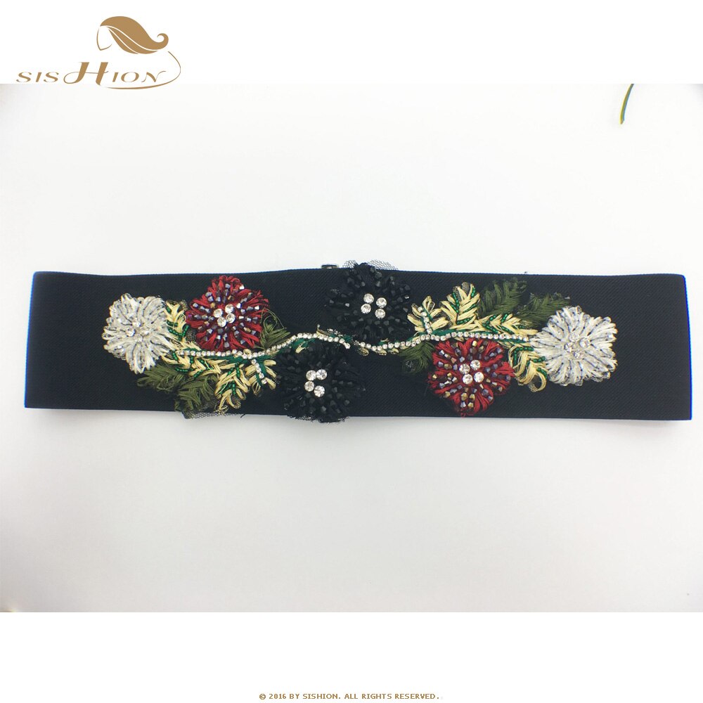 SISHION Embroidered Black Women Belt VD1229 Flower Floral Waist Corset Beautiful Stretch Elastic Waistband Wide: 4
