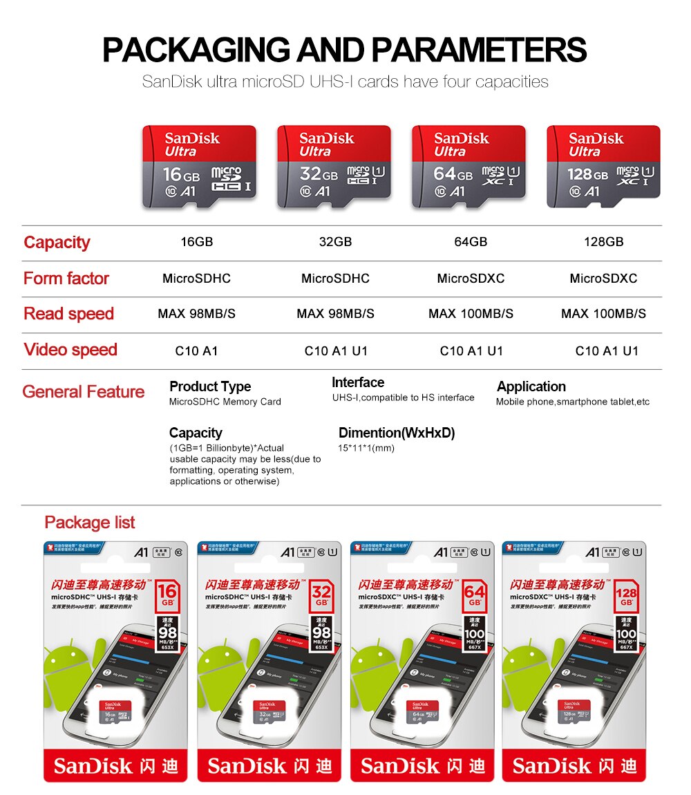100% oryginalna karta SanDisk Micro SD Class10 TF karta 16gb 32gb 64gb 128gb 256gb karta pamięci klasy 10 dla samrtphone i tabeli PC