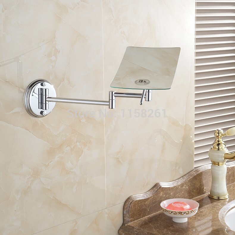 Espejos de baño con aumento de 3 aumentos, espejo de maquillaje de pared para baño, espejos cosméticos plegables cuadrados de 1 cara para mujer con brazo 6208