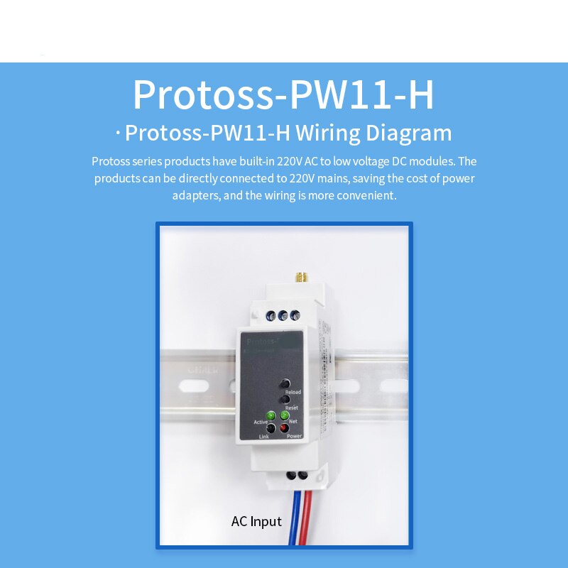 DIN-Rail Serial port RS485 to WiFi converter IOT device Protoss-PW11 AC110V~220V or DC Support Modbus TCP to RTU MQTT