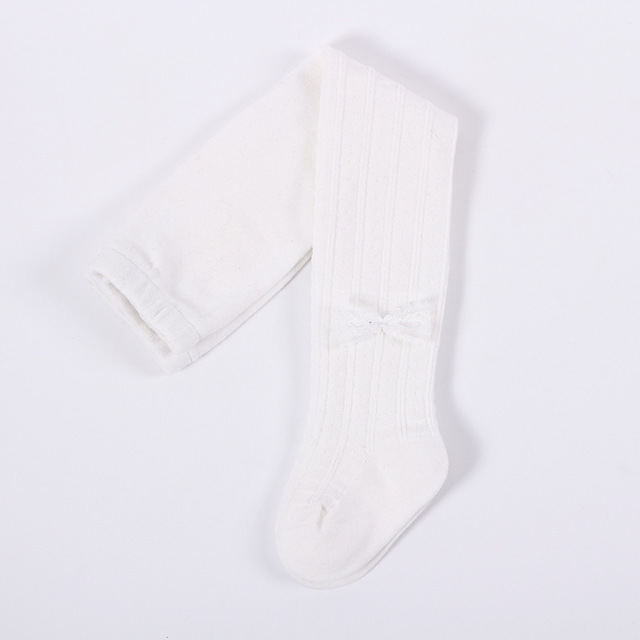 Herfst Baby Panty Kids Meisjes Panty Zachte Katoen Warm Ademend Liefde Kant Boog Kinderen Kid Meisje Kousen: WHITE / 1-2 years old