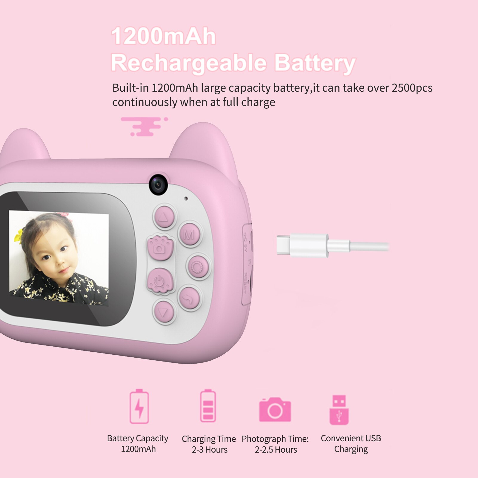 A7 Kids Camera 1080P stampante fotografica digitale istantanea con doppia fotocamera da 24mp schermo da 2.4 &quot;3 rotoli di carta per bambini