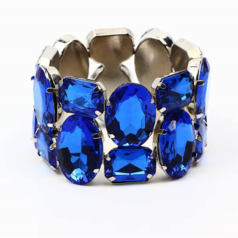 Prachtige brede elastische bruidsarmband met strass-steentjes: Blauw