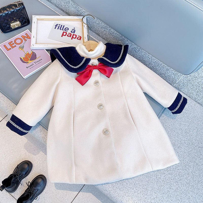 Capispalla in lana per bambini per ragazze BIg Bowk vestito natalizio ragazze coreane addensare cappotto di lana nuovo cappotto invernale per bambini giacca a vento 4-13T: 3T