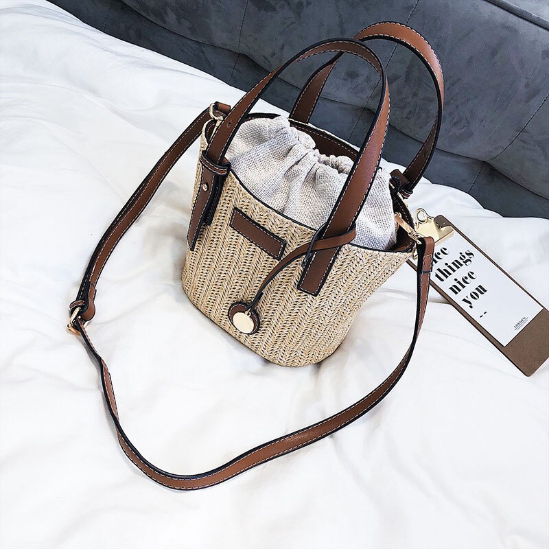 Vrouwen Straw Geweven Handtas Eenvoudige Verstelbare Bandjes Grote Capaciteit Messenger Bag FC55