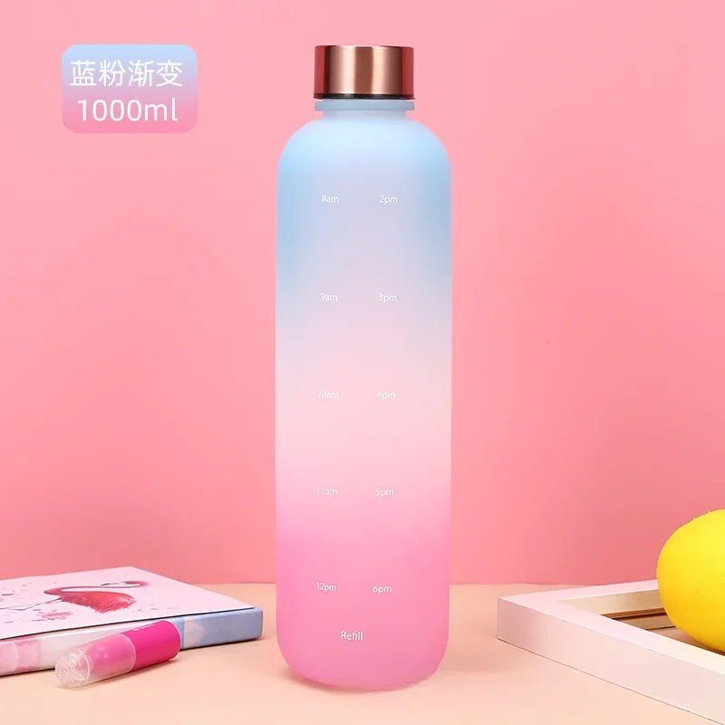 1L Waterfles met Tijdstempel BPA Gratis Herbruikbare Fitness Sport Outdoor Reizen Lekvrij Water Cup Frosted Ketel: Roze