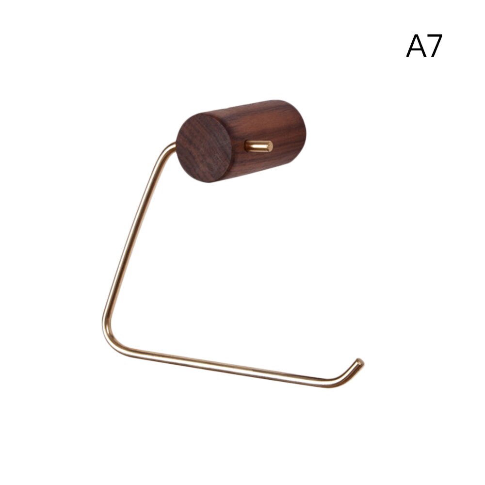 Punch-free Nordic Bathroom Paper Roll Bracket Brass Solid Wood Wall Hanging Napkin Bracket Toilet Paper Towel Rack: A7