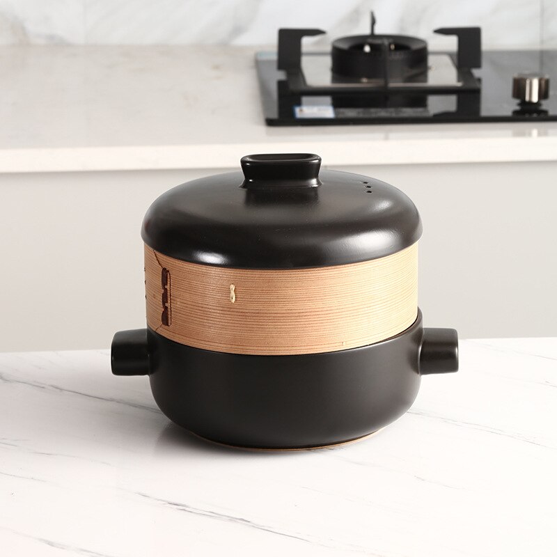Japanese Style Steamer Casserole With Steamer Drawer Soup Pot Stew Pot Bamboo Multilayer Hotel Household Ceramic Casserole ZB182