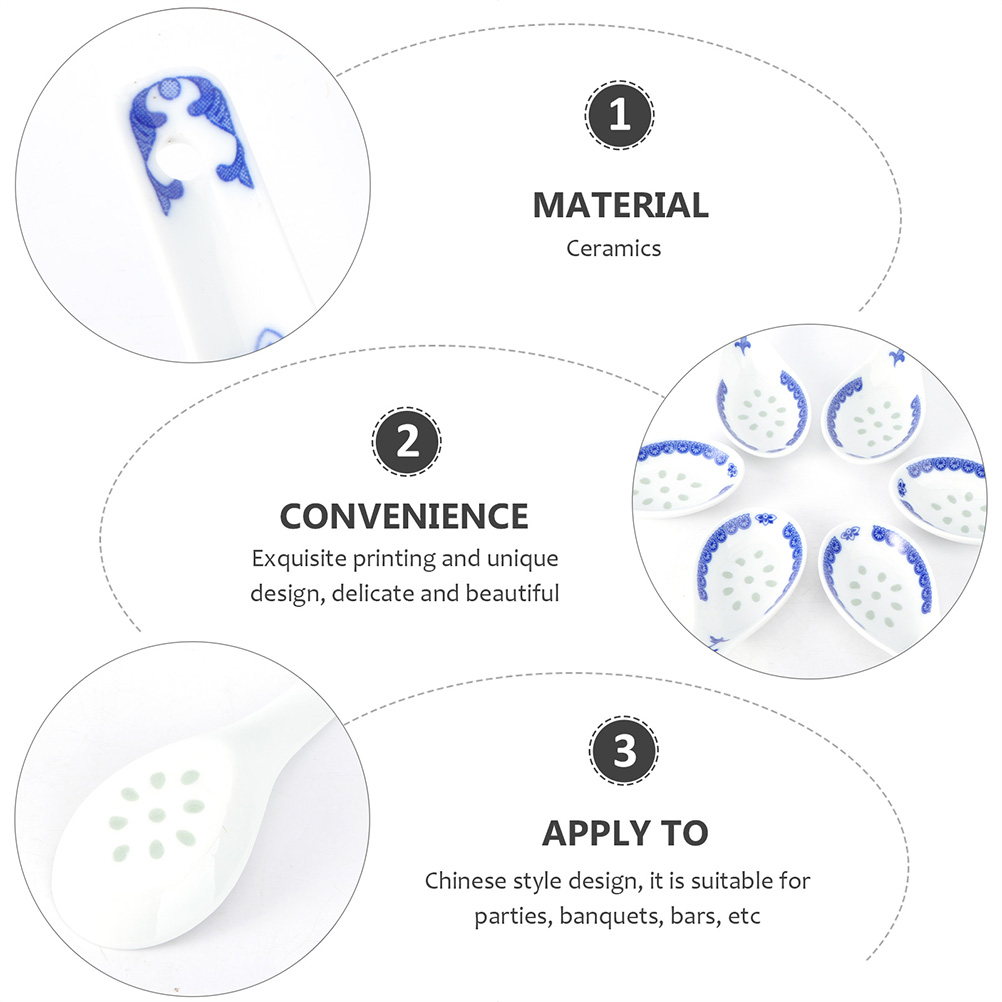 6Pcs Ceramic Spoons Restaurant Tableware Chinese Style Small Soup Spoons