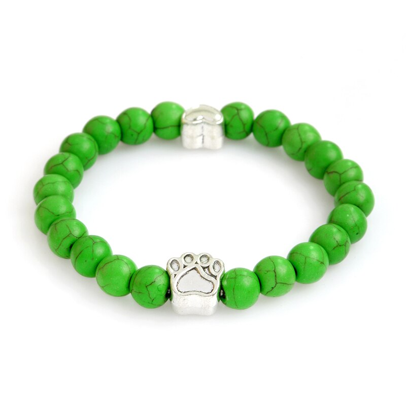 Joyería QIHE pequeño Anitique amuleto de pata pulsera de piedra Memorial para mascotas gato amantes de los perros de la joyería para hombres mujeres Unisex: green