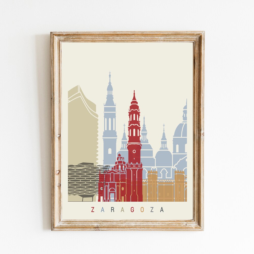 Zaragoza Skyline PosterArt Print Home Decor Monum... Grandado