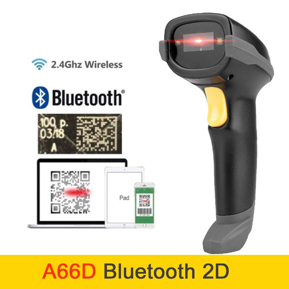 Holyhah Draadloze Bluetooth Barcode Scanner Qr Code 2d Barcode Reader Handheld Barcode Reader Bar Code Scanner Met Base: A66D Bluetooth 2D