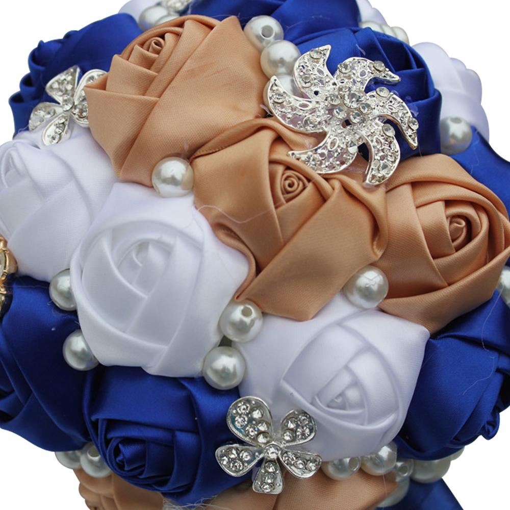 Weztez Bridal Bouquets Flower Crystal Pearls Bridesmaid Bridal Wedding Bouquets Silk Artificial SPH120