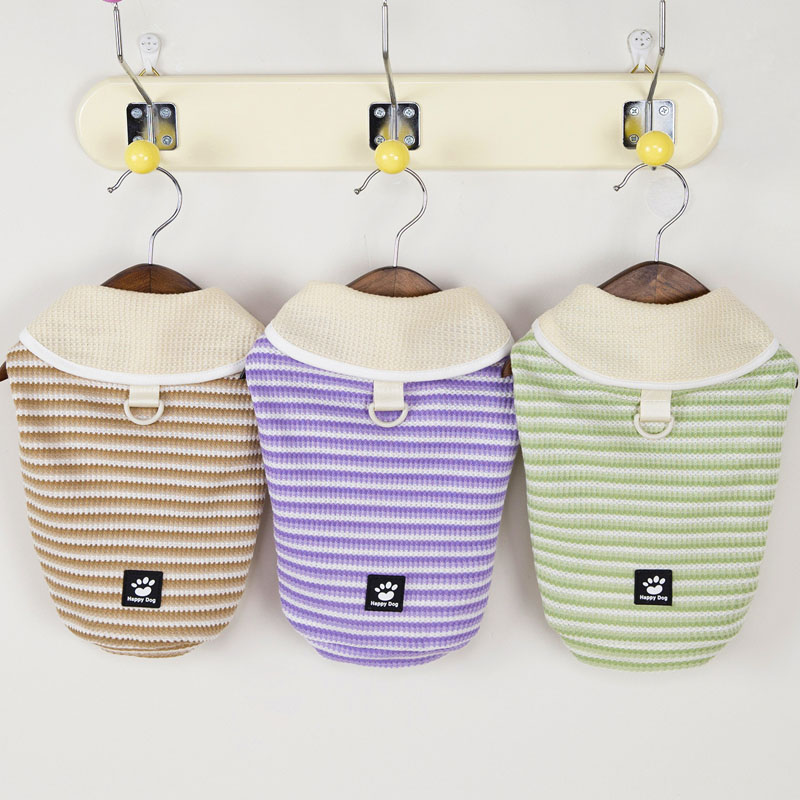 Strips Puppy Clothes Summer Green Purple Brown Lapel Dog Hoodies Clothing For Small Dogs Chiwawa Short Sleeve Kitten Sweatshirt