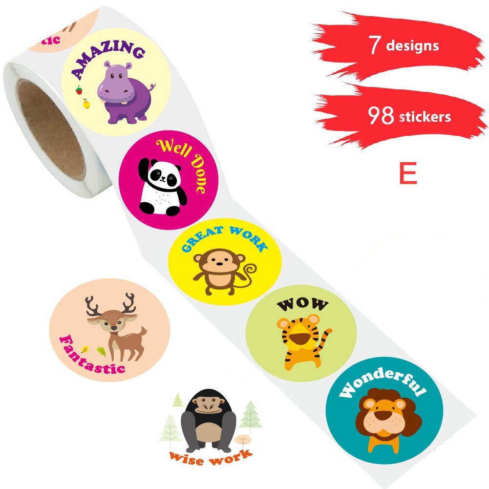 Cartoon Cute Animals Waterproof Students Reward Stickers For Kids Teachers Educational Learning Activities Motivational Portable: E