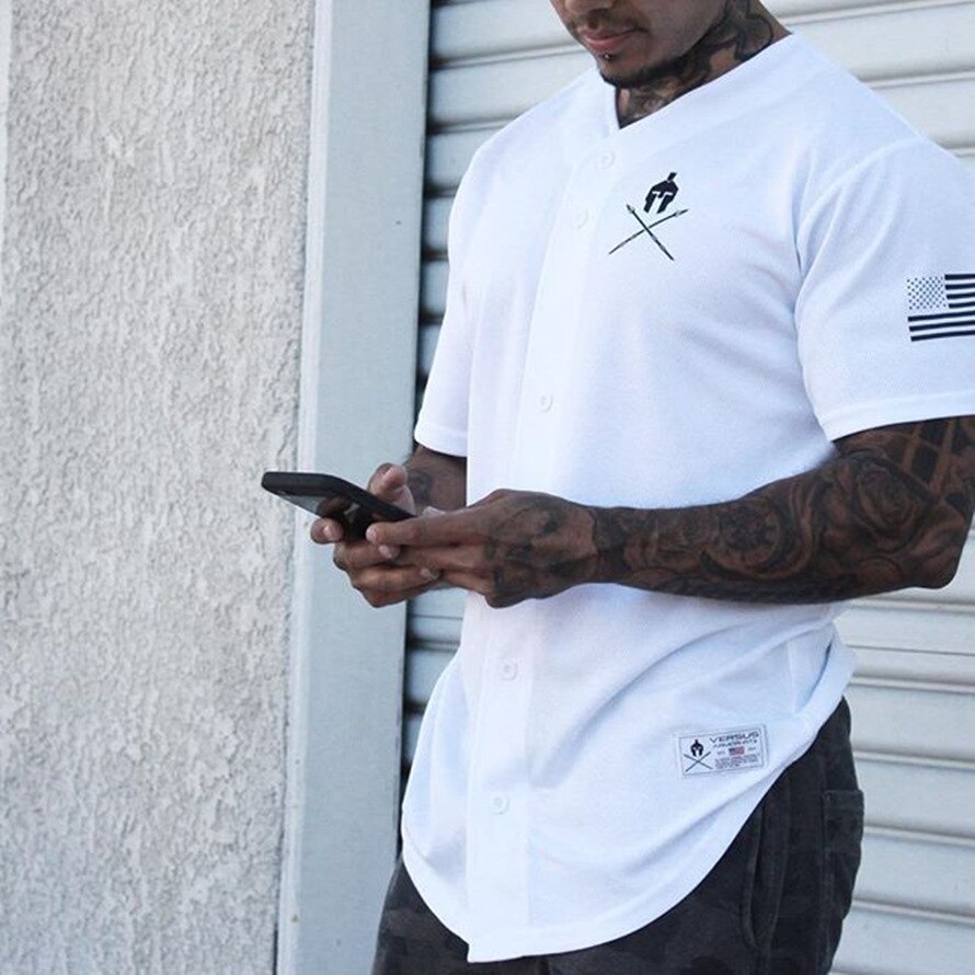 Maglietta da uomo Muscle fitness estate nuovo cardigan moda sport fitness top da corsa da uomo a maniche corte