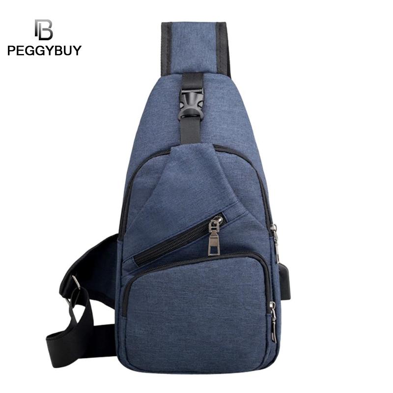 Casual heren borsttas canvas usb-oplaadbare messenger bags sport heren schoudertas reistas crossbody tas heren borsttas: Donkerblauw