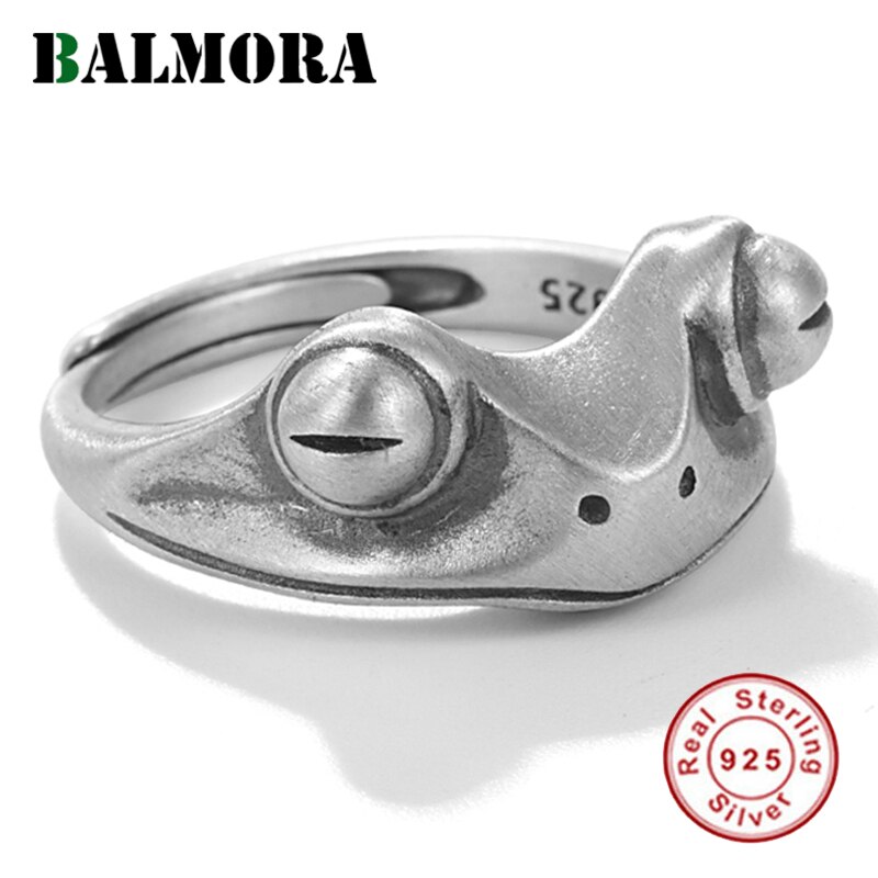 Balmora Originele 100% 925 Sterling Zilver Leuke Kikker Ring Voor Vrouwen Mannen Open Stapelen Ring Punk Cool Sieraden anillos