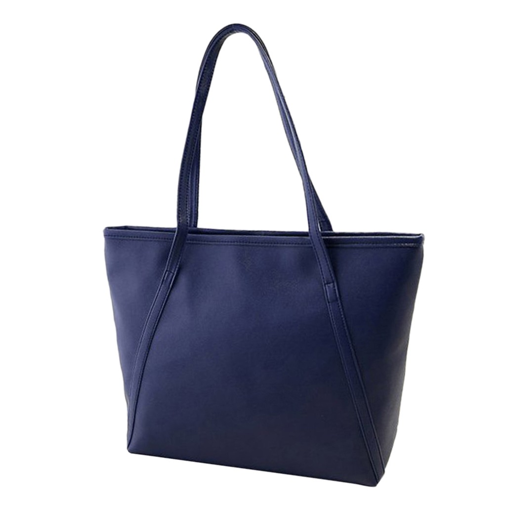 Kvinner solid enkel skulderveske stor kapasitet kvinner håndtak bag casual totes veske pu skinn veske veske bolso mujer #yj: Mørke blå