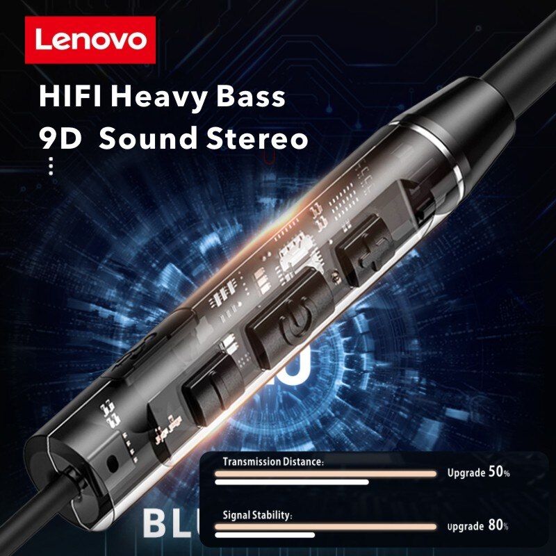 Lenovo-auriculares inalámbricos QE08 con banda para el cuello, cascos con Bluetooth 5,0, HIFI estéreo, deportivos, magnéticos, resistentes al agua, con micrófono