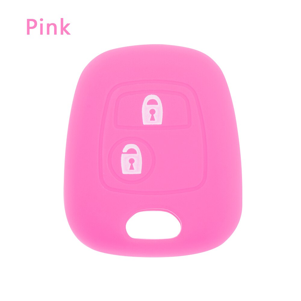 Capa de chave de carro de silicone, para peugeot 206 307 207, 2 botões, capa de chave de carro, suporte, conjunto de chave remota, imperdível capa protetora de chave macia: pink