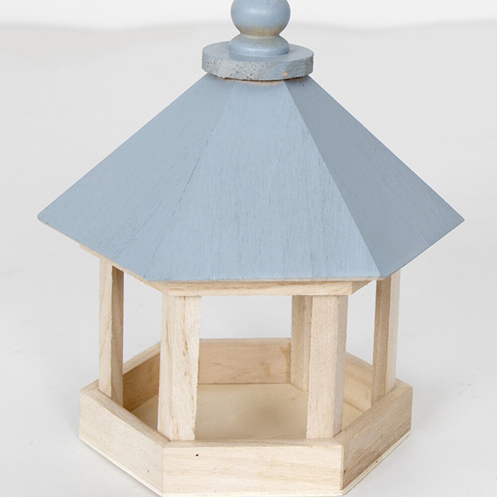 Outdoor Wooden Bird Feeder Garden Wooden Bird House Food Container Feeder With Hanging Rope /Blue ^_^