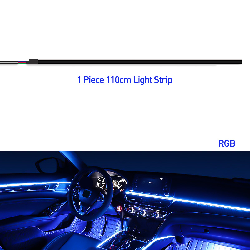18 in 1 auto omgevingslicht 64 kleuren acrylstrips 110 cm 90 cm 75 cm 35 cm 20 cm volledige kleuren RGB auto-interieur Bluetooth app-bediening: 3000k gouden