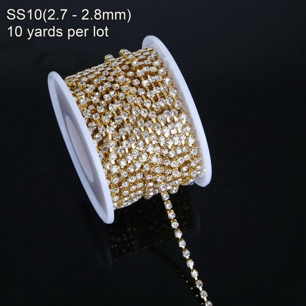 10 yard Transparent Rhinestone For Cloth Applique Chain Bridal Wedding Dress Costume Trim DIY Sewing Accessories Clothes: SS10 gold