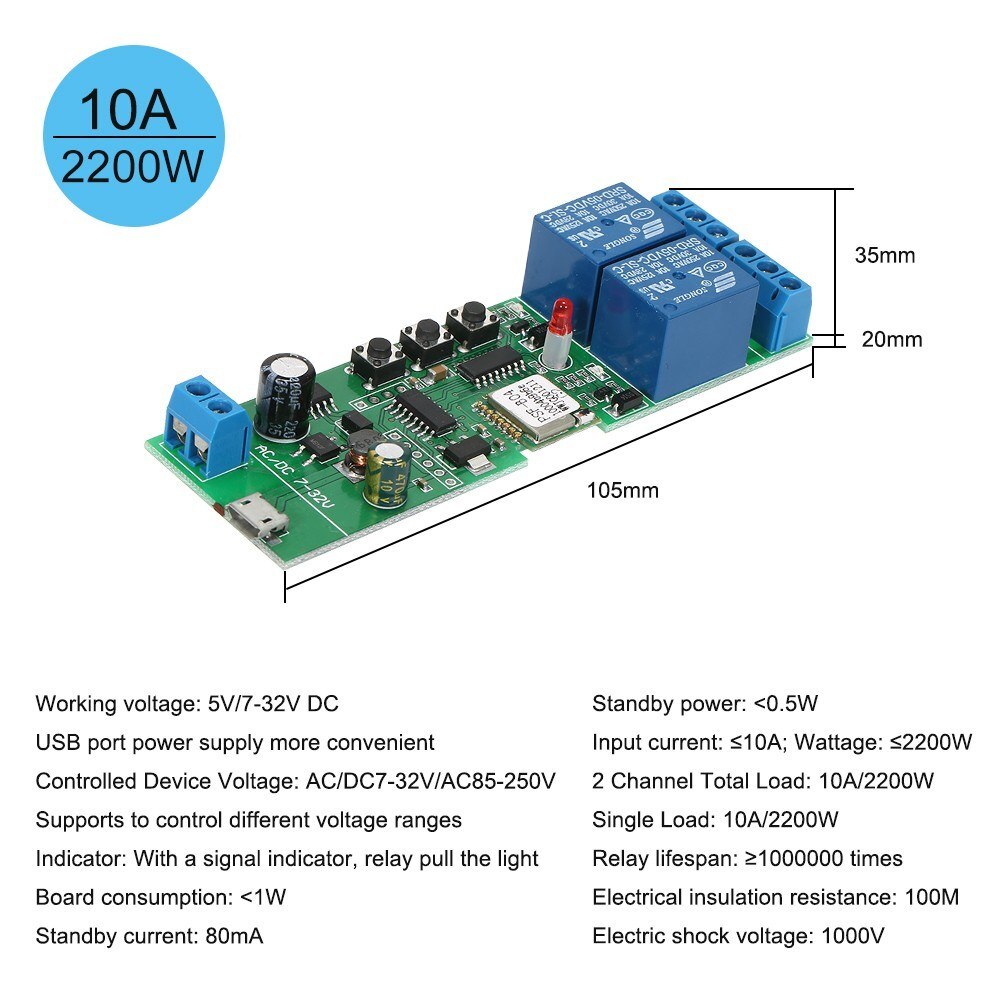 Sonoff Smart Wifi Schakelaar Universele Module 2CH USB DC5V/7-32 V APP Controle