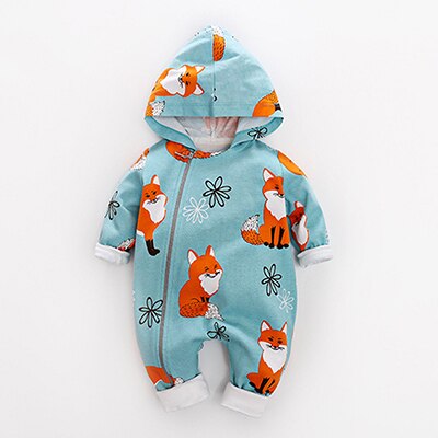 Vos Lange Mouwen Hooded Jumpsuit Voor Baby: Sky Blue / Nieuwgeboren