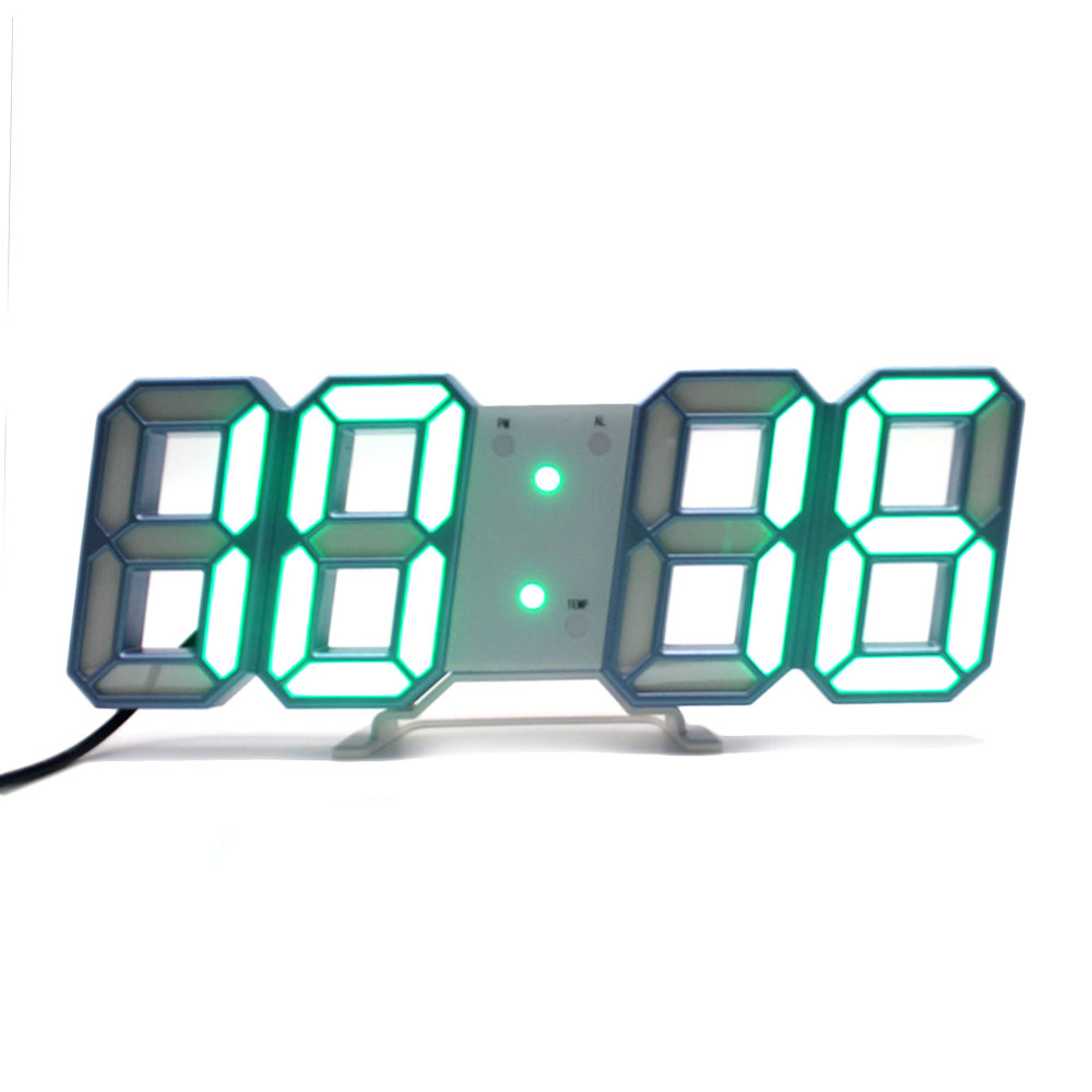 3D LED Wall Clock Modern Digital Alarm Clocks Date Temperature Display Table Desk Night Light Wall Clock for Home Kitchen Office: Green