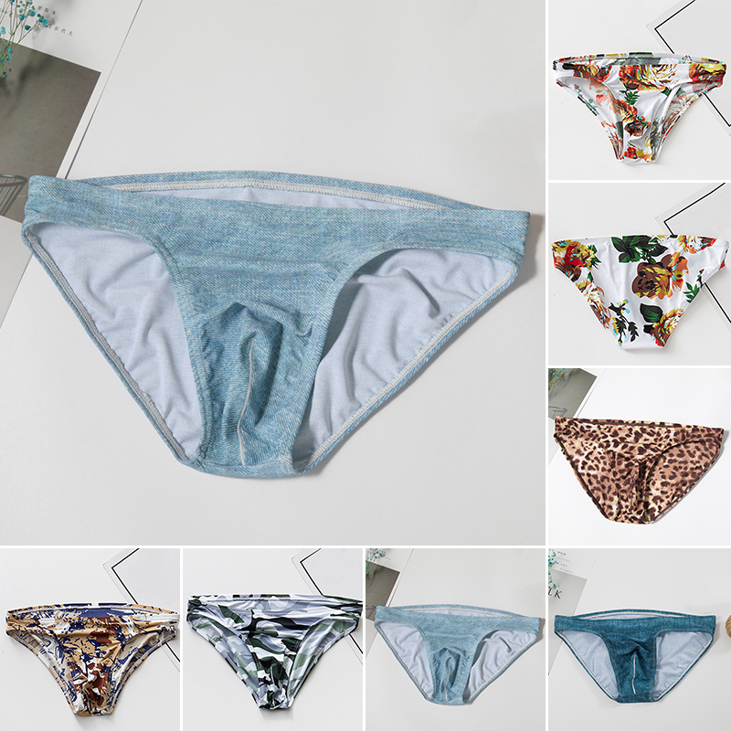 Badeshorts til mænd sexede slip homme leopard underbukser u konvekst undertøj lavtaljet camouflage glat elastisk is #39