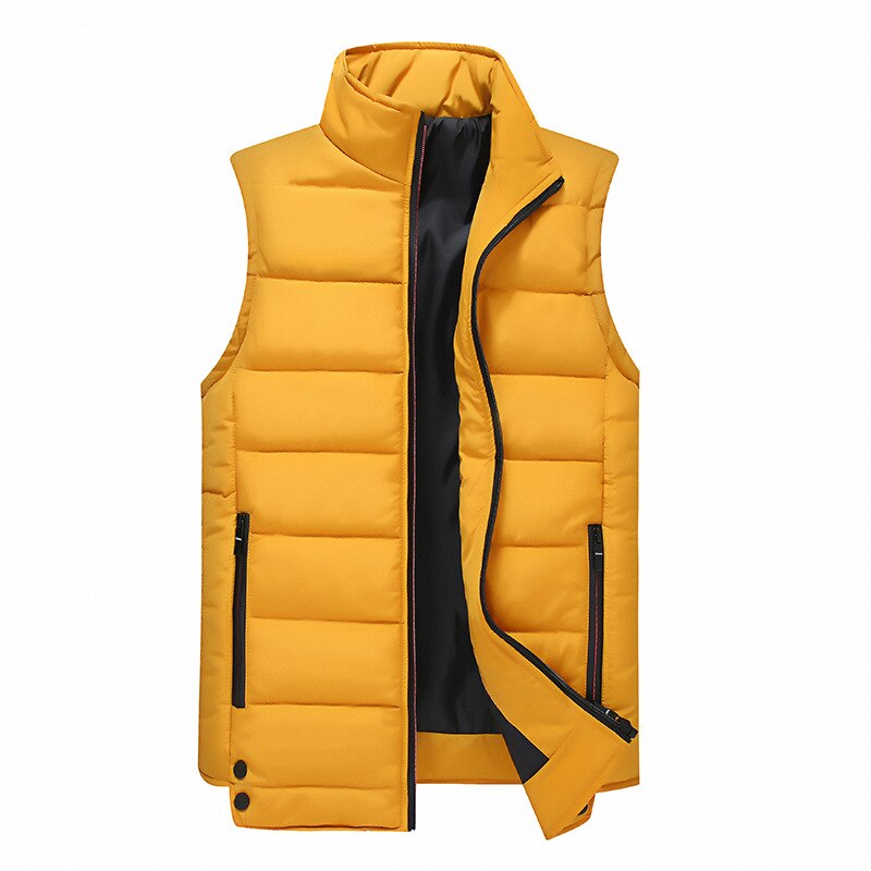 Hiver hommes solide gilet Style coréen mince parc veste hommes automne col montant taille manteau décontracté sans manches corps plus épais manteau: Yellow / L