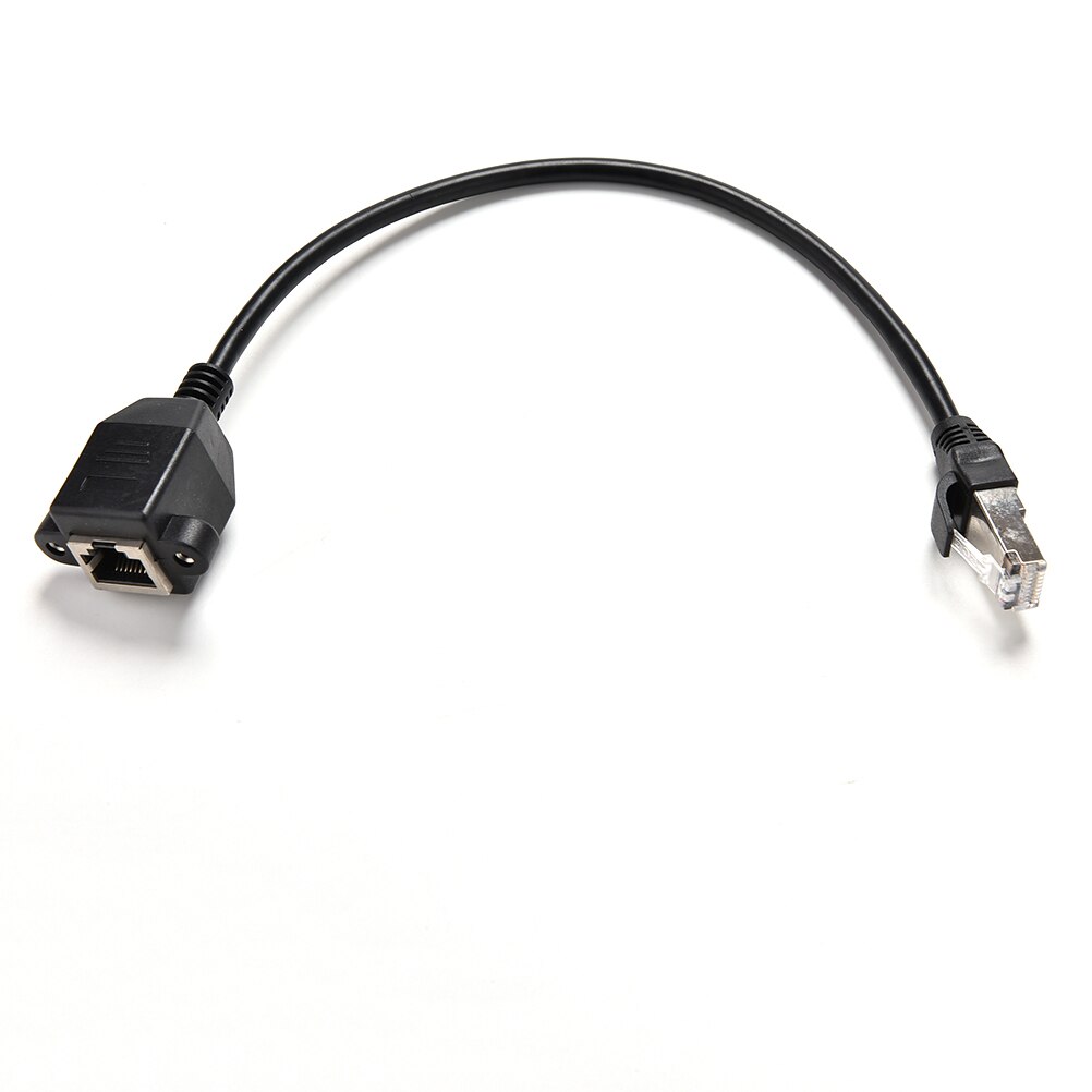 1PCS practical Black Male to Female Screw Panel Mount Ethernet LAN RJ45 Network Extension Cable