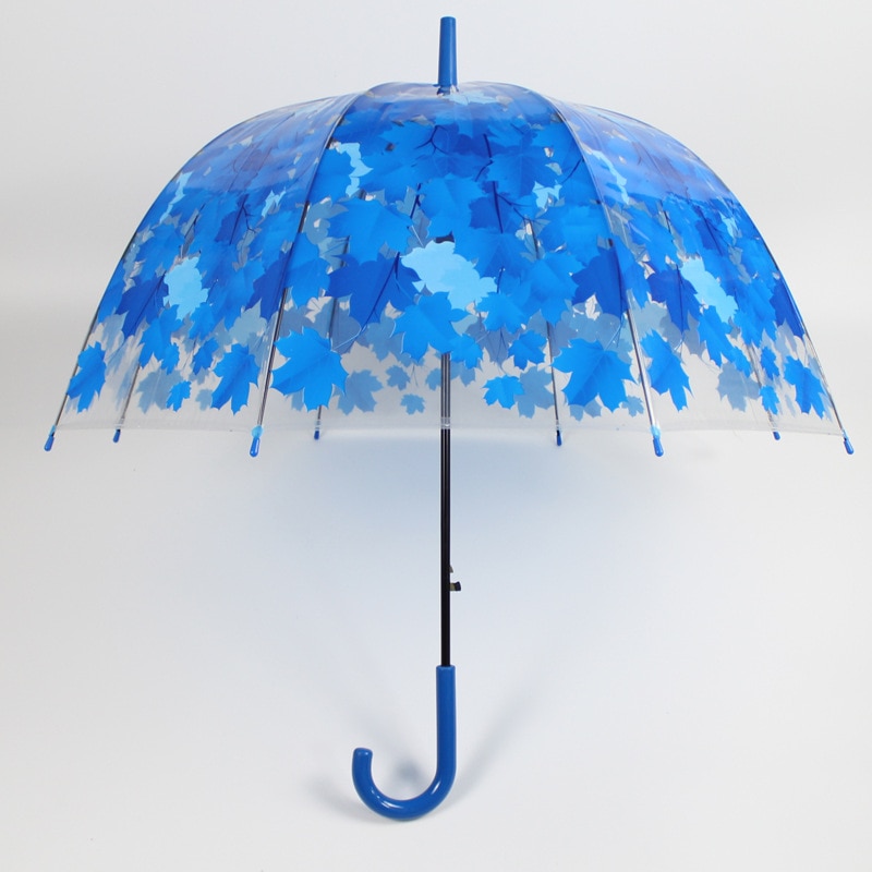 Semi-automatisk paraply otte knogler lang håndtag gennemsigtig paraply ahorn blad paraply apollo gennemsigtig paraply: Blå