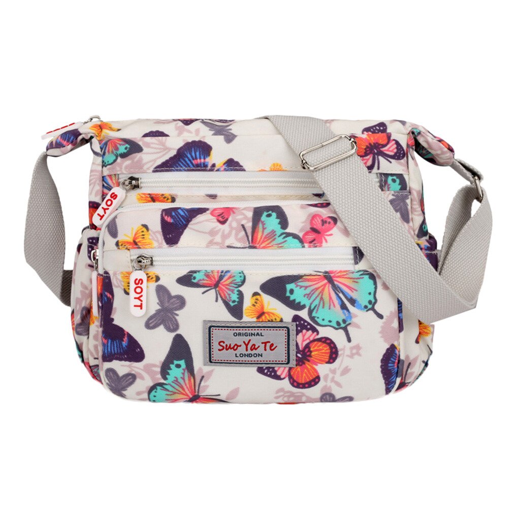 Aelicy Women's Nylon Flower Zipper Shoulder Bags Messenger Bag Multifunctional Bag Travel: White