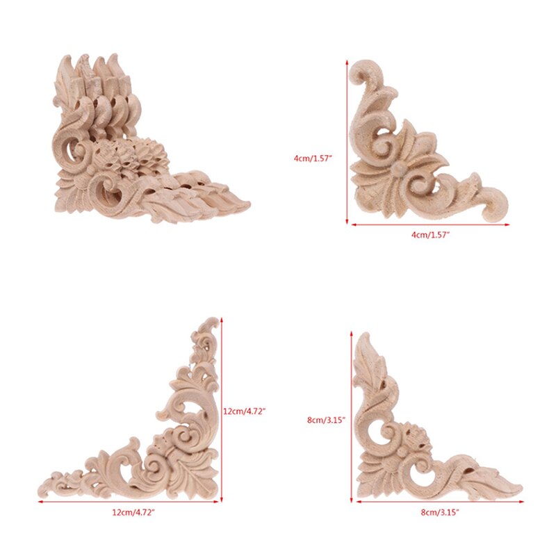 4 kpl/setti puusta veistetty kulma päällekkäin applikoitu maalaamaton runko kaappi kaapin tarra kodin huonekalujen sisustamiseen 12 x 12cm 8 x 8cm