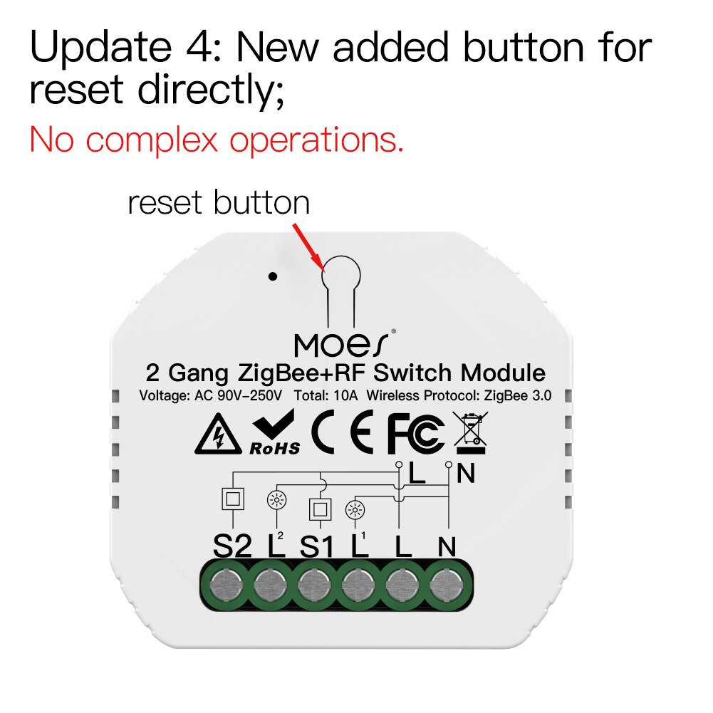 MOES ZigBee 3.0 slimme lichtschakelaar relaismodule 1/2/3 gang Smart Life/Tuya-bediening, 2MQTT-opstelling met Alexa Google Home Yandex