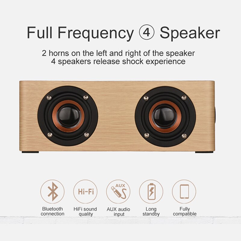 Trä trådlös bluetooth högtalare hifi stereo subwoofer bokhylla högtalare trä 4 högtalare subwoofer stöd aux tf kort aux