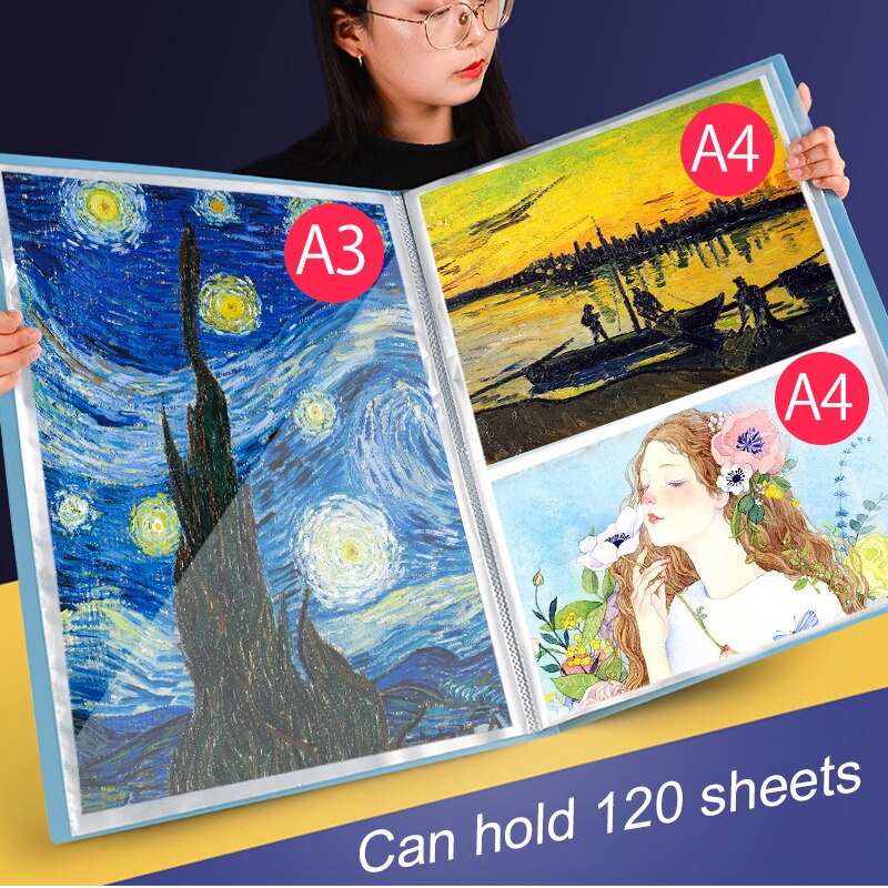 File Folder A3 Picture Certificate Storage 30/40/60 Pages Insert Brochure Poster Art Works Collection Paintings Favorites