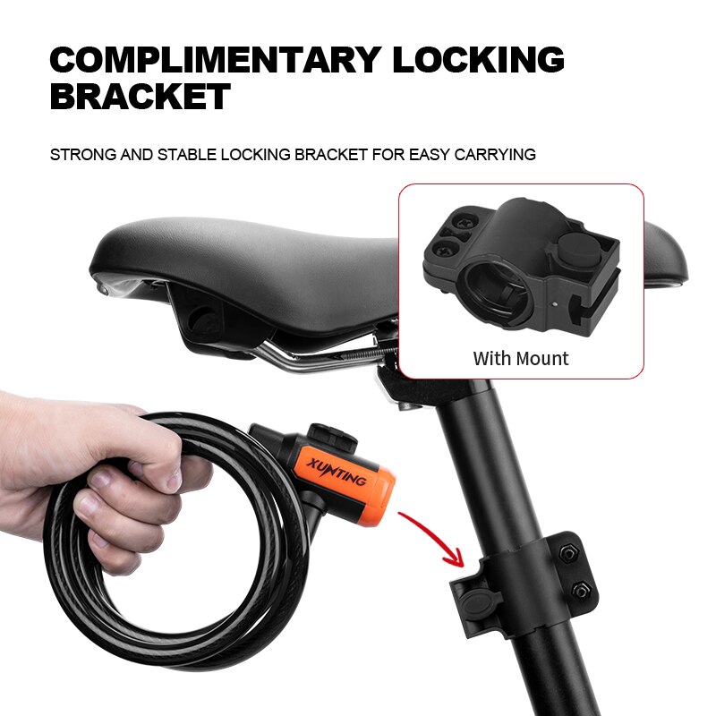 Candado para bicicleta Xunting, llaves seguras en espiral, candado de Cable para bicicleta con soporte de montaje, candado antirrobo resistente a la intemperie para bicicleta y patinete