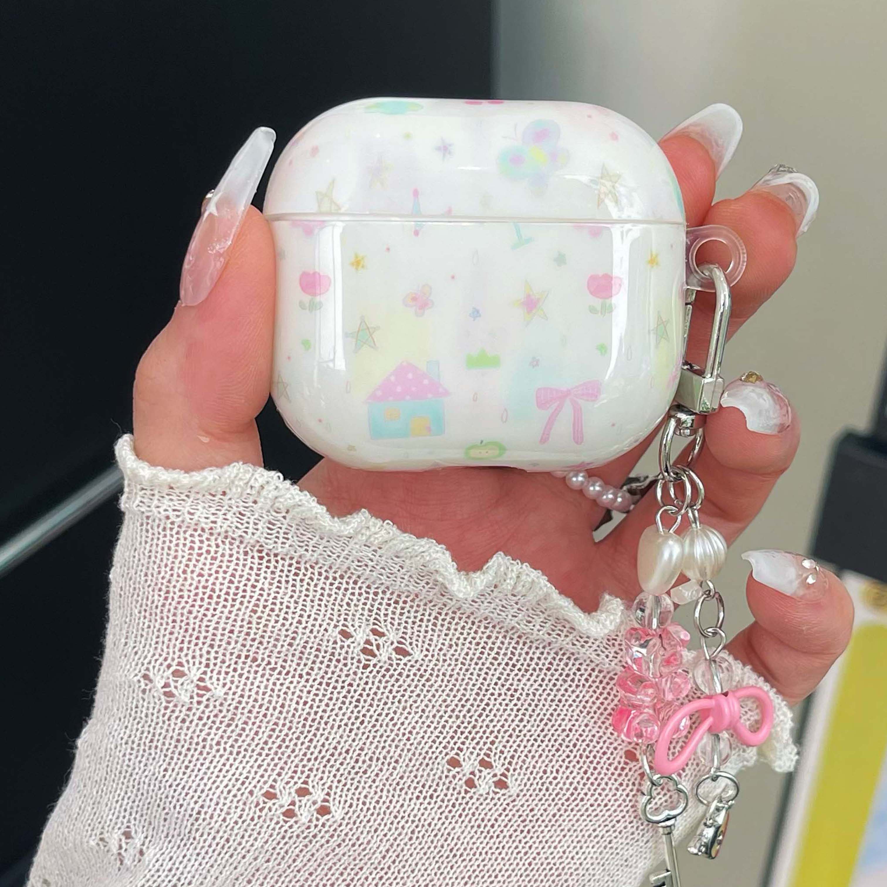Estrellas de dibujos animados arco graffiti ins lindo estuche para auriculares imd caja de carga inalámbrica bluetooth para apple airpods 1 2nd 2 pro 3 4: 3XS / Olive