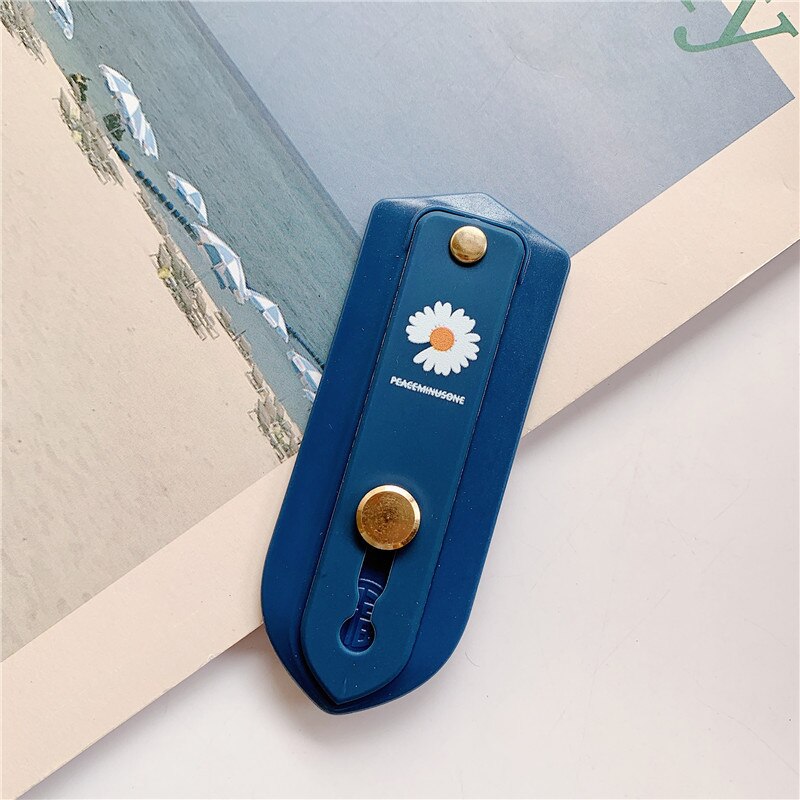 Daisies Flower Push Pull Silicone Candy Color Short Wrist Strap Finger Ring Grip Bracket Phone Holder Universal For iPhone 11: Dark Blue