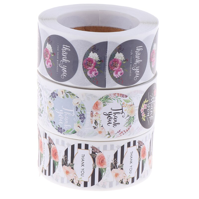 Colorful Thank You Pictures Stickers Seal Labels with Flower Round Envelopes Seal Stickers Office School Accessories