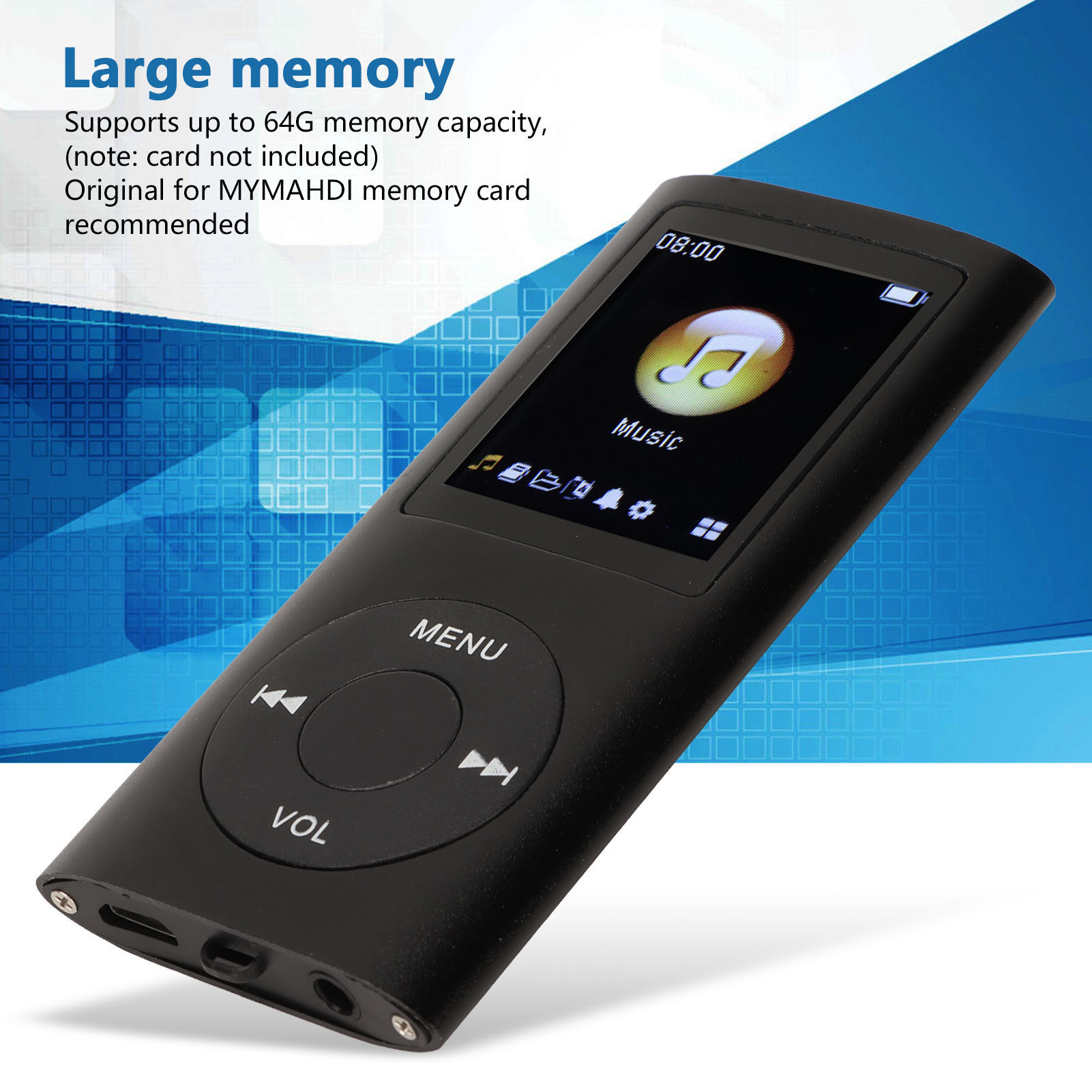 Odtwarzacz MP3 Stylowy, wielofunkcyjny, bezstratny dźwięk, cienki 1,8-calowy ekran LCD, przenośny odtwarzacz muzyki MP3