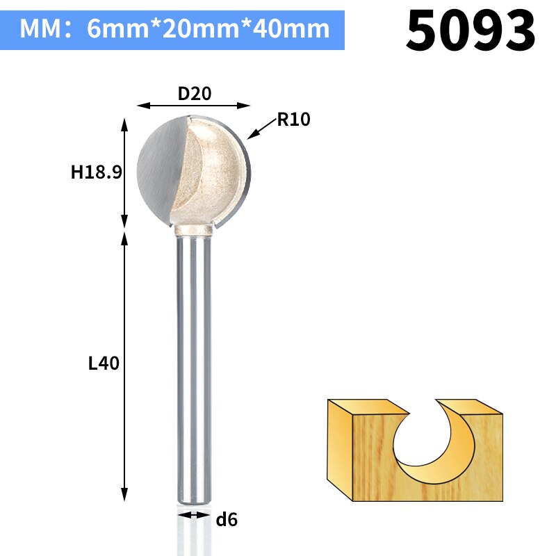 HUHAO 1pc 3mm 6mm Shank round carving bit making mould CNC bits for wood CNC woodworking round 3D engraving knife: 5093