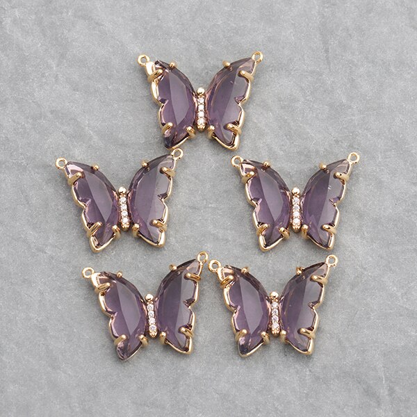 GUFEATHER M737,jewelry accessories,18k gold plated,0.3 microns,diy glass pendants,butterfly shape,charms,diy earring,6pcs/lot: M73704