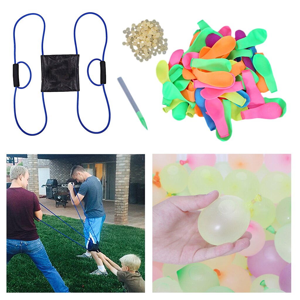 120pcs Water Balloons Refill Kits with 3-Person Launcher Party Outdoor Game: 7ft Blue Launcher