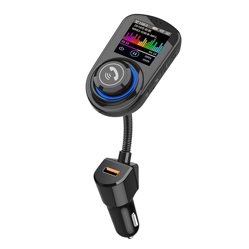 JaJaBor Bluetooth Car Kit 1.8 inch Color LCD Screen QC3.0 Car Charger Handsfree FM Transmitter Bluetooth 5.0 Car MP3 Player