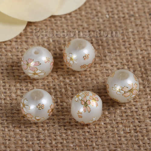 DoreenBeads – perles Tensha japonaises Vintage, perles rondes Sakura à motif de fleur, Imitation perle d'environ 12mm( 4/8 pouces) Dia 5 pièces: green